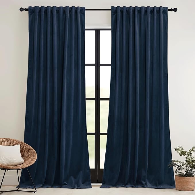 RYB HOME Navy Blue Velvet Curtains 72 inches - Image 2