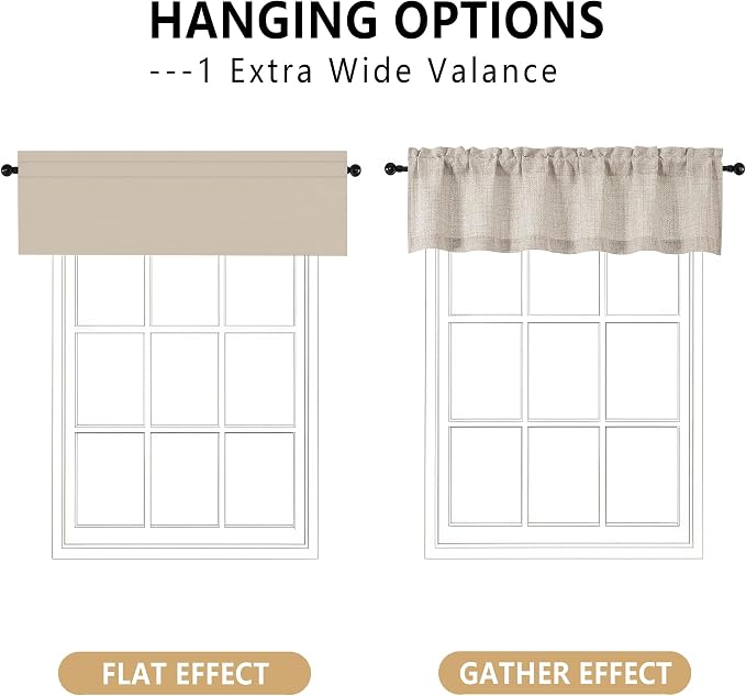 OVZME Valance for Windows, Light Filtering Faux Linen Textured Small Cafe - Image 3
