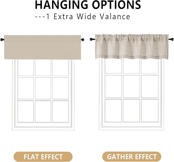 OVZME Valance for Windows, Light Filtering Faux Linen Textured Small Kitchen - Image 3