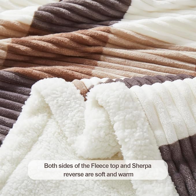 PU MEI Sherpa Blanket Twin Plaid Thick Bed Blanket, 60”*80” Super Soft Flannel - Image 4