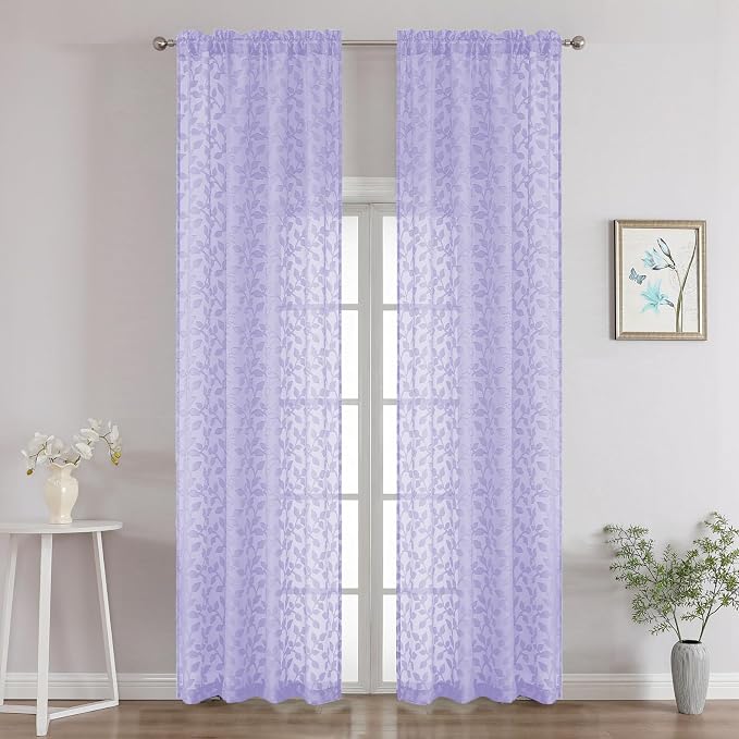 Chyhomenyc Light Purple Sheer Curtains 96 Inch Length 2 Panels Set, Light by Chyhomenyc
