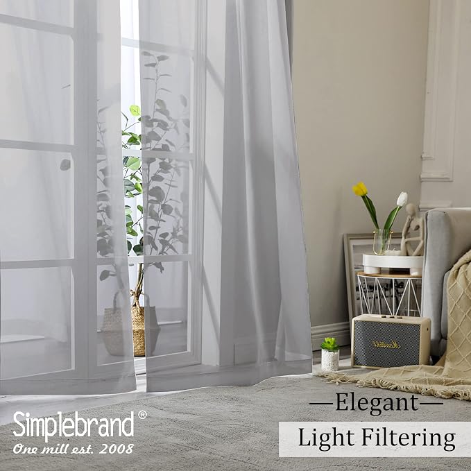 Simplebrand Grey Sheer Curtains 84 Inches Long, Light Filtering Rod Pocket - Image 4