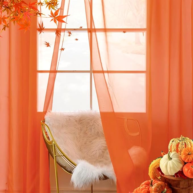 youleyar Solid Sheer Rod Pocket Curtain Voile Draperies 2 Panels White Beige - Image 8