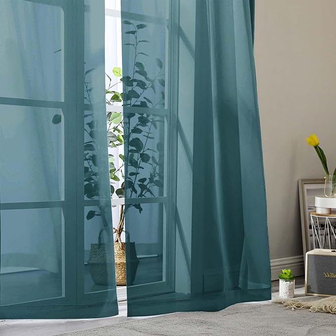 Dusty Blue Sheer Curtains 84 Inches Long 2 Panels, Soft Airy Light Filtering - Image 9