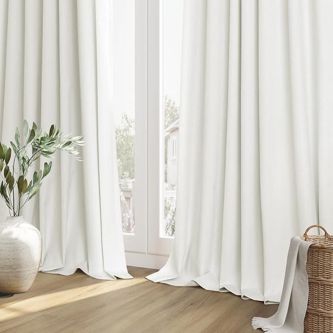 Guken Ivory Linen 100% Blackout Curtains 90 Inch Length 2 Panels Set - Image 9
