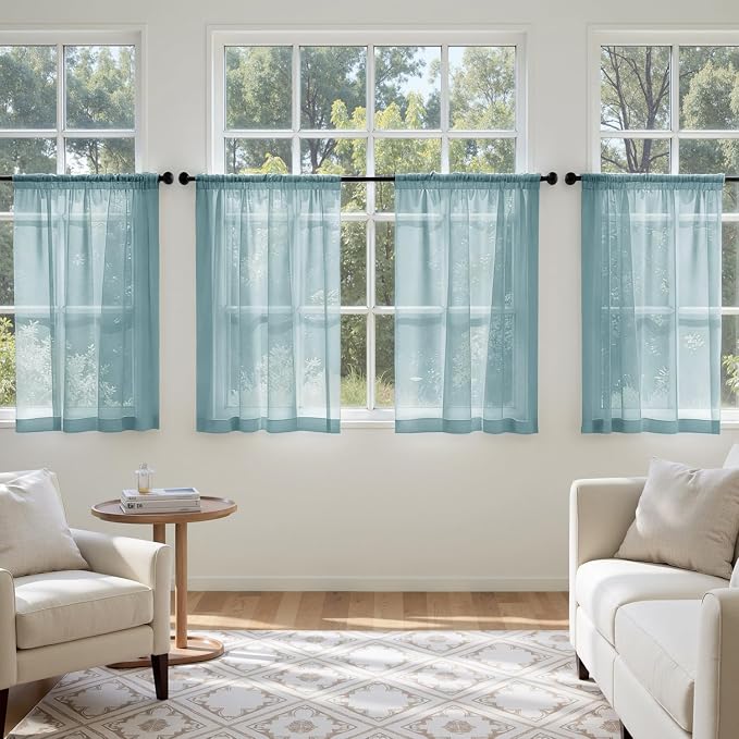 MIULEE Dusty Blue Sheer Curtains 63 Inches Long, 4 Panels Set, Light Filtering - Image 4