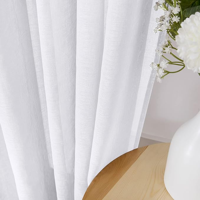 Tollpiz Short Sheer Curtain Linen Textured Bedroom Curtains Sheer Light - Image 3