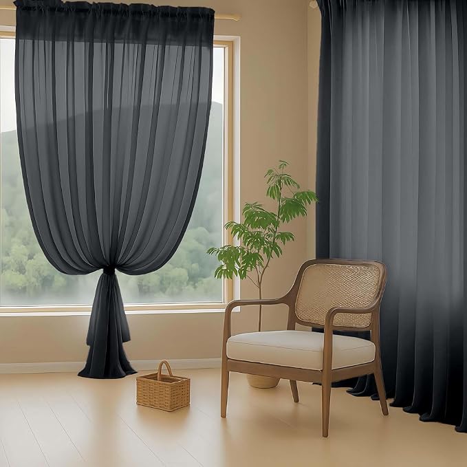 Halloween Black Sheer Curtains 63 Inch Length 2 Panels, Voile Sheer Curtain - Image 8