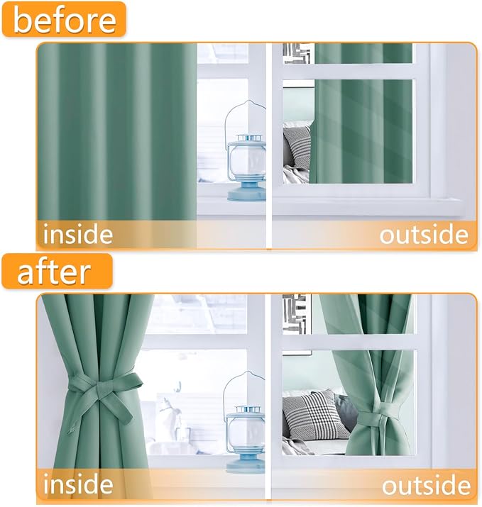 Blackout Curtains for Bedroom, Sage Green, 70 x 84 Inch, 2 Panels | Thermal - Image 4