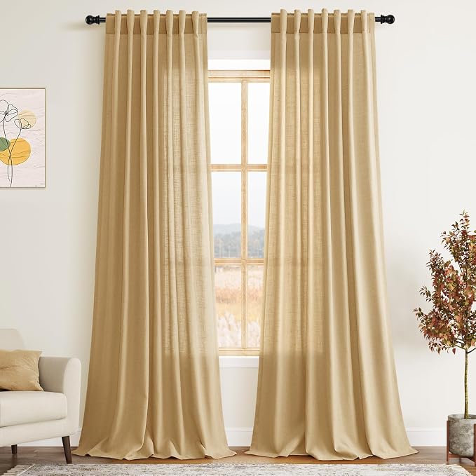 Gold Yellow Linen Curtains 102 Inches Long Rod Pocket Back Tab Drapes 2 Panels by Nanspring