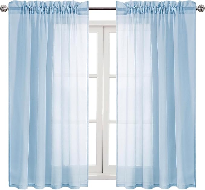 DWCN Sky Blue Sheer Curtains Semi Transparent Voile Rod Pocket Curtains - Image 9