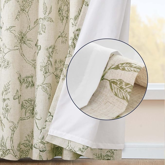 jinchan Floral Curtains Lined Linen Blend Curtain - Image 3