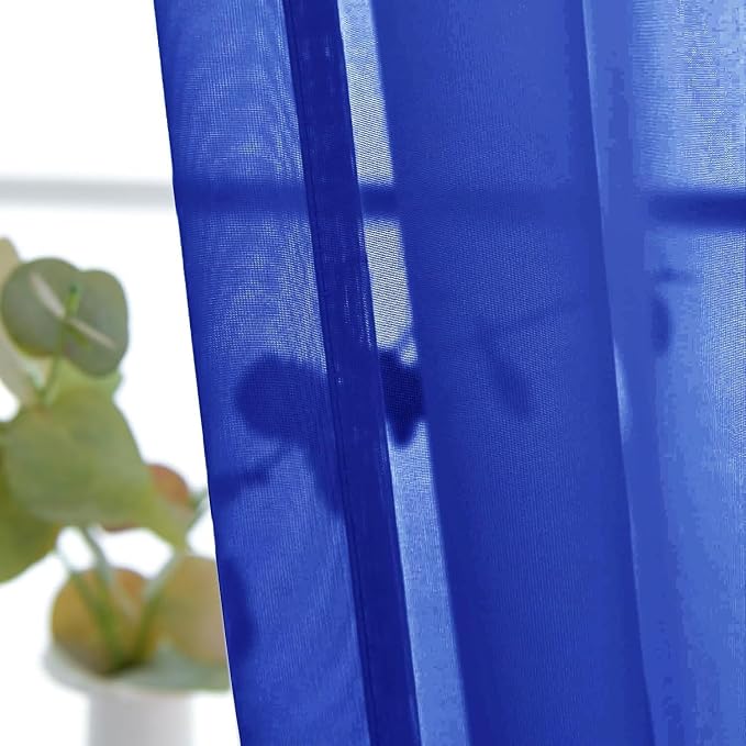 SpaceDresser Basic Rod Pocket Sheer Voile Window Curtain Panels Blue Sapphire 1 - Image 3