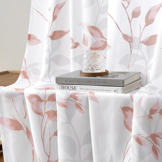 HOMEIDEAS Non-See-Through Pink and White Privacy Sheer Curtains 52 X 63 Inch - Image 7