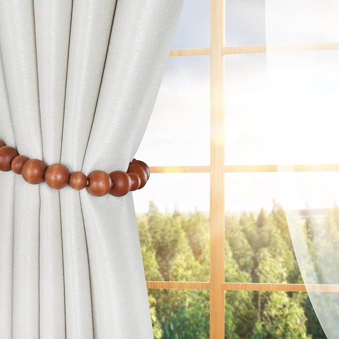 OCIOLI 2 Pieces Curtain Tieback Wood Bead Curtain Tiebacks Curtain Holdbacks - Image 3