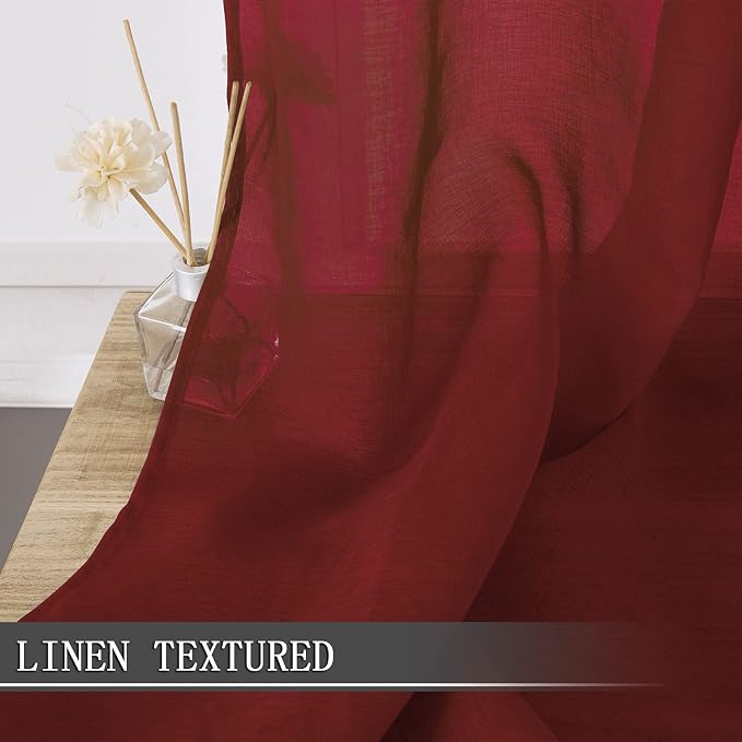 Tollpiz Sheer Curtains Living Room Linen Textured Curtain Sheers Light - Image 2