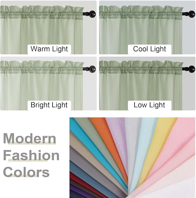 Light Green Sheer Curtains 63 Inch Length 2 Panels Set - Image 7
