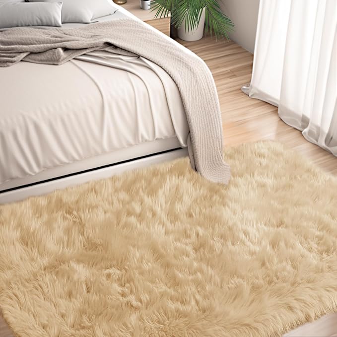 Ciicool Beige Fur Fluffy Rug, 2x4 ft Small Faux Fur Rugs - Image 3