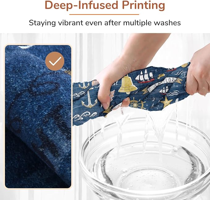 OPPODREAM Nautical Soft Area Rugs 5x7, Washable Dark Blue Rug - Image 7