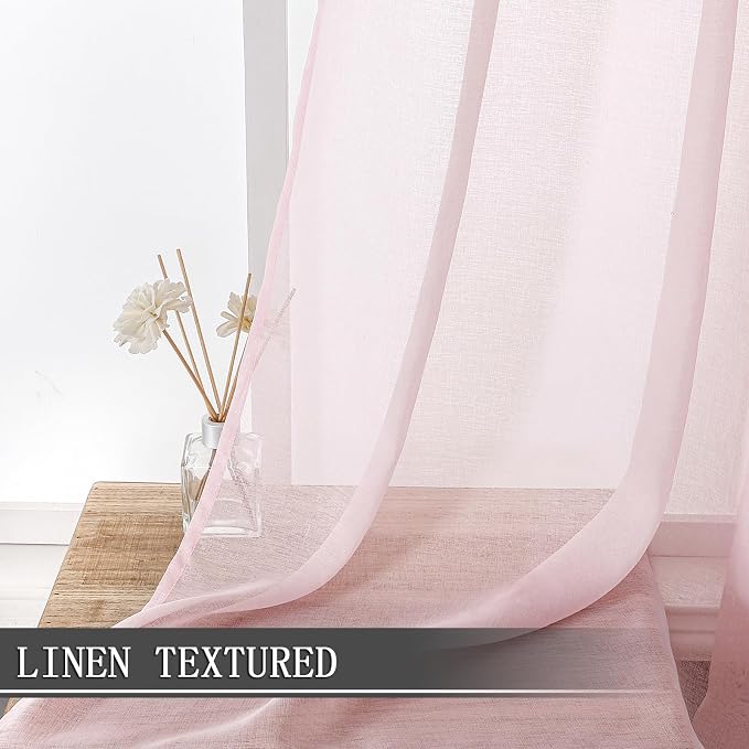 Tollpiz Short Sheer Curtain Living Room Linen Textured Curtains Sheer Light - Image 2