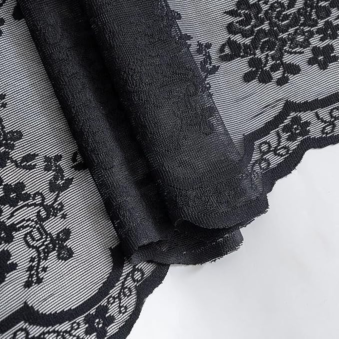 YJ YANJUN Vintage Lace Curtains 30 Inch Length 2 Panels Floral Halloween Goth - Image 3