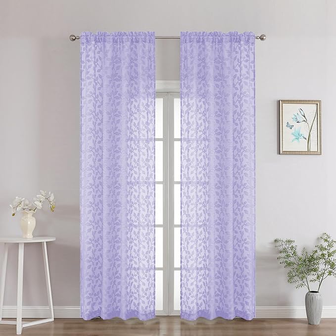 Chyhomenyc Light Purple Sheer Curtains 90 Inch Length 2 Panels Set, Light by Chyhomenyc