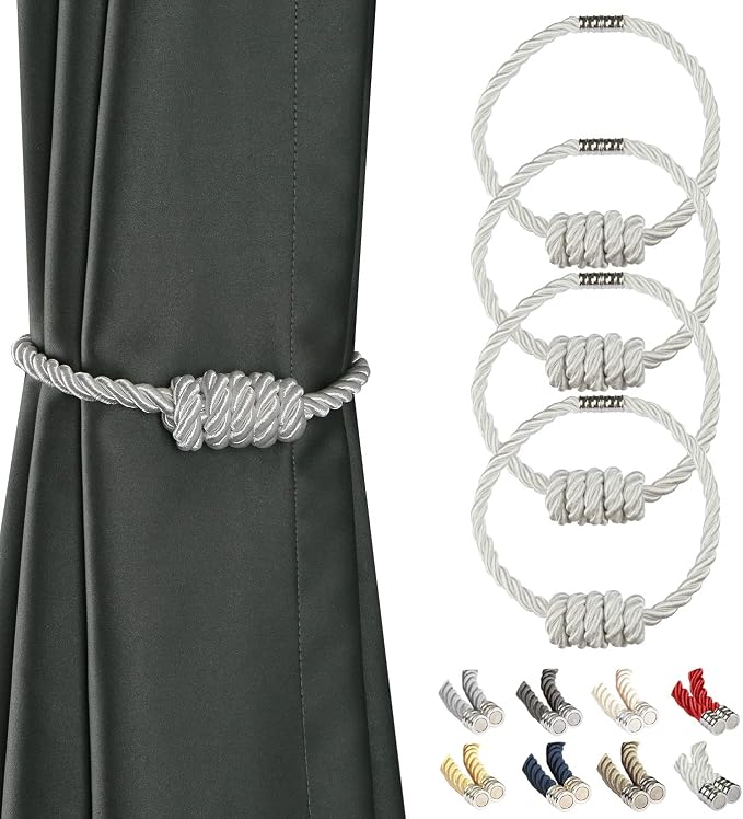BEL AVENIR Magnetic Curtain Tiebacks, Decorative Drapery Holdbacks Modern Woven by BELAVENIR