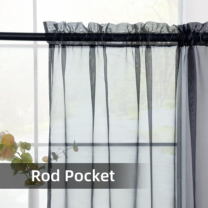 youleyar Solid Sheer Rod Pocket Curtain Voile Draperies 2 Panels White Beige - Image 3
