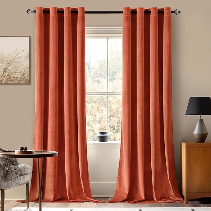 MIULEE Velvet Curtains for Fall Elegant Grommet Burnt Orange Curtains Thermal by MIULEE