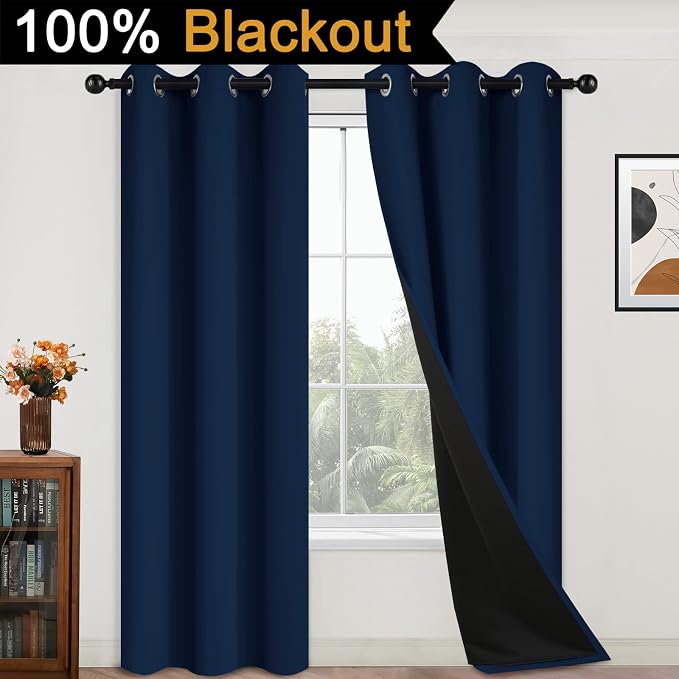 Yakamok 84 Inch Length 100% Blackout Window Curtain Panels, Full Light Blocking - Image 2