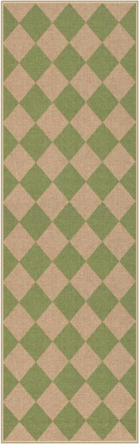 Lahome Colette Checkered Green Runner Rug, 2x8 Carpet Runners - Image 8