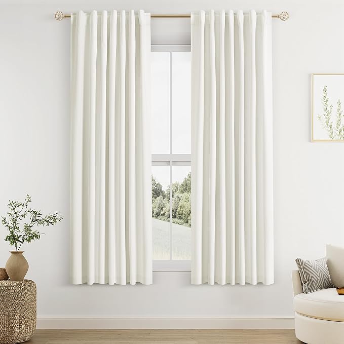 Ivory 100% Blackout Linen Curtains 63 Inch Length 2 Panels Set by Guken