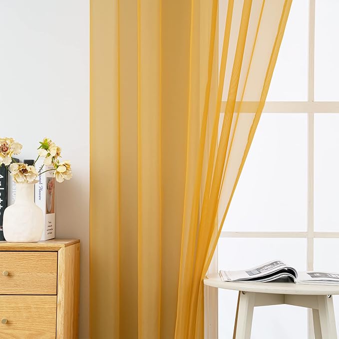 MIULEE 2 Panels Solid Color Sheer Window Curtains Elegant Window Voile Fall - Image 5