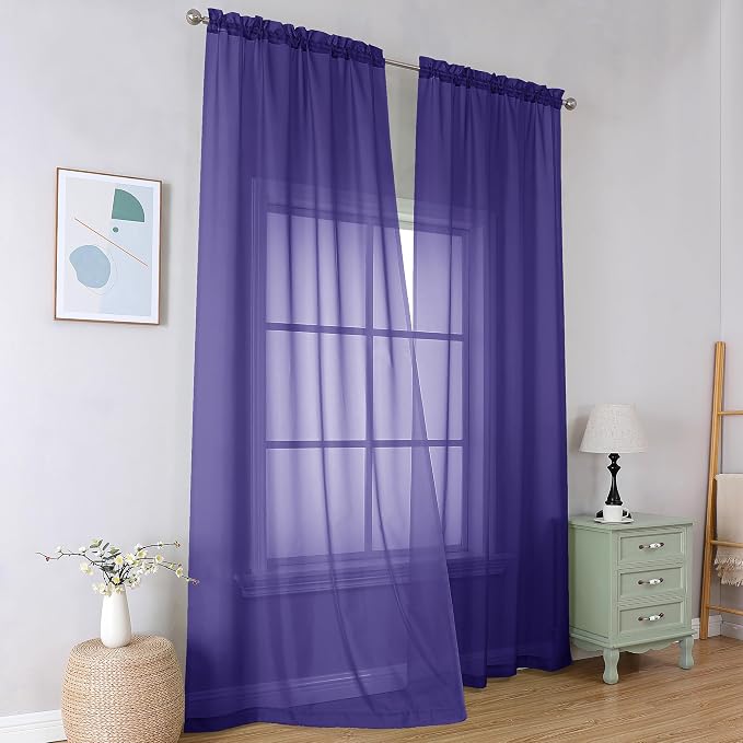 Simplebrand Purple Sheer Curtains 96 Inches Long, Light Filtering Rod Pocket by Simplebrand