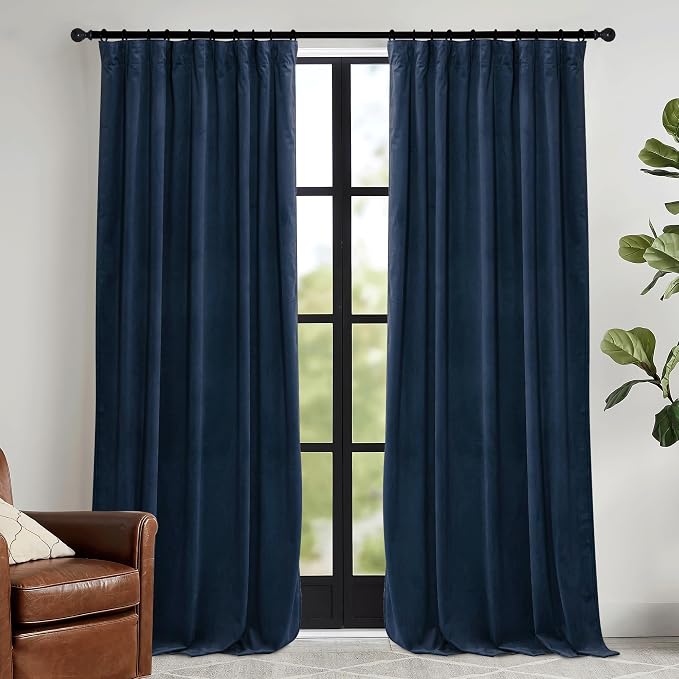 RYB HOME Navy Blue Velvet Curtains 72 inches by RYBHOME