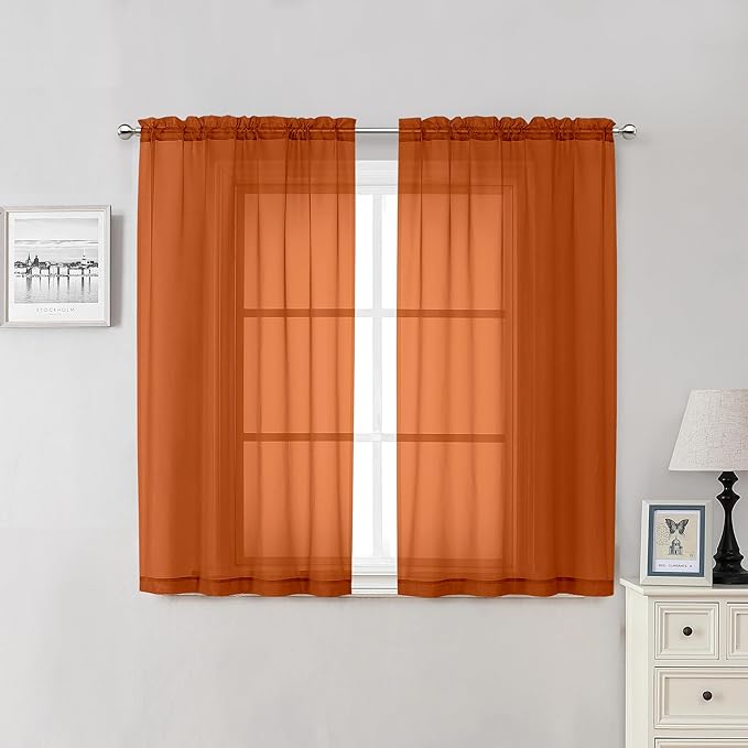Lecloud Orange Sheer Curtains 54 Inch Length 2 Panels, Voile Light Filtering by Lecloud