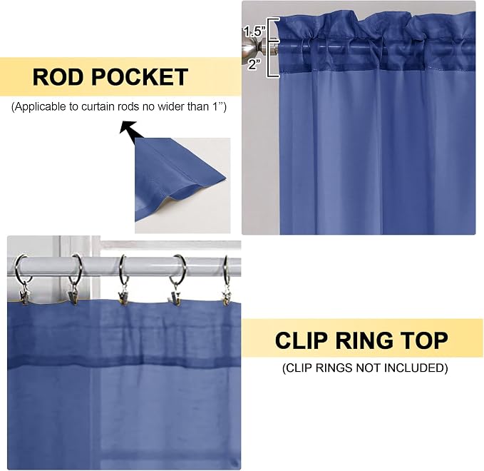 OVZME Royal Blue Sheer Curtains 84 Inches Long 2 Panels - Image 2