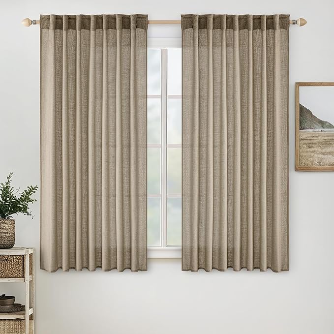 MIULEE Taupe Grey Linen Curtains 63 Inch Length 2 Panels by MIULEE
