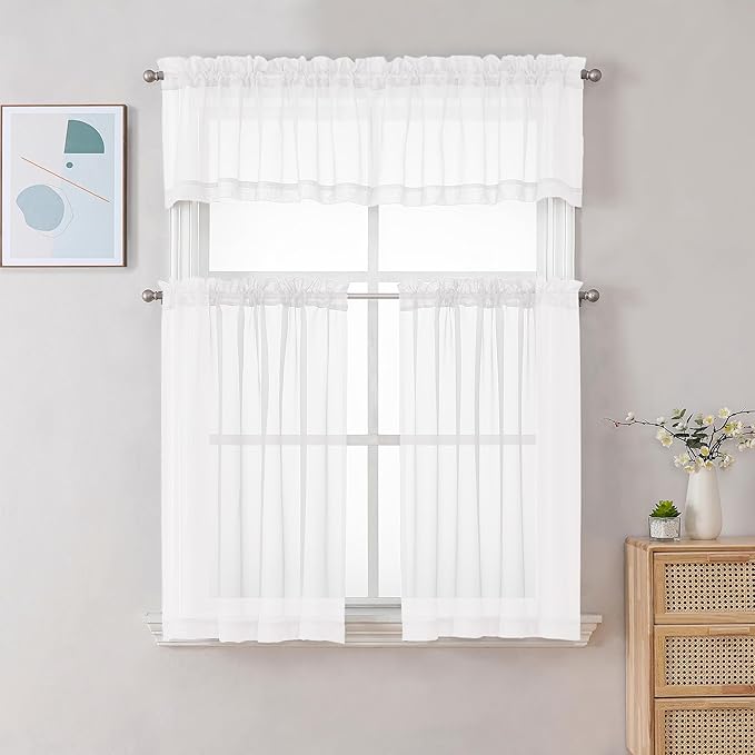Gwine White Valances for Windows, Small Light Filtering Rod Pocket Cafe Valance - Image 2