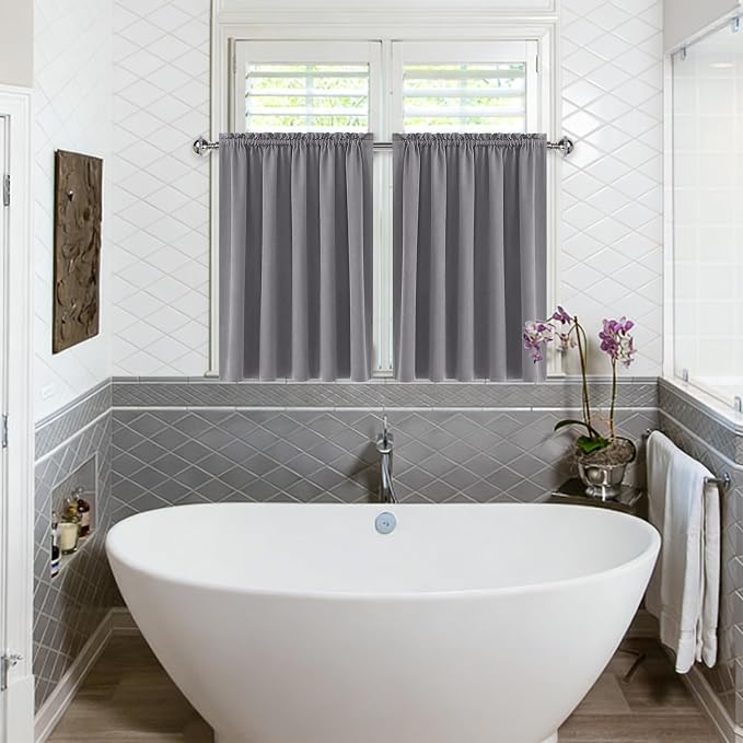 DWCN Grey Blackout Curtains for Half Window, Thermal Insulated Energy Saving - Image 2