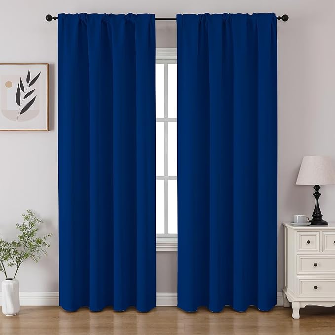 CUCRAF Royal Blue Blackout Curtains 96 inch Length 2 Panels Set, Rod Pocket by CUCRAF