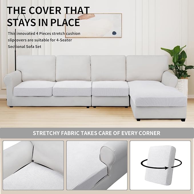 Easy-Going Stretch 4 Pieces Couch Cushion Covers - Image 5