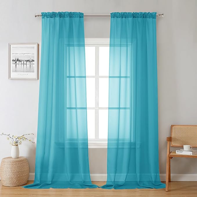 Chyhomenyc Turquoise Sheer Curtains 120 Inches Long by Chyhomenyc