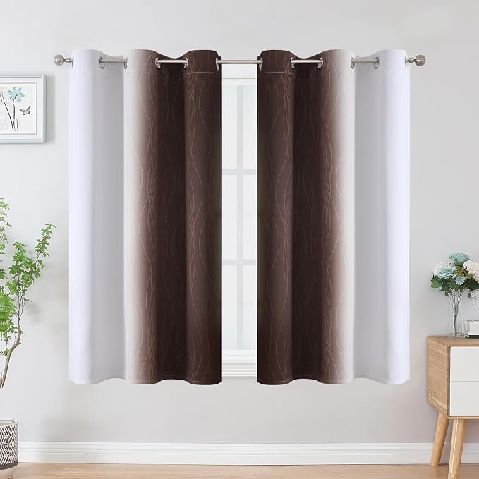 Estelar Textiler Brown and Greyish White Ombre Blackout Curtains 54 Inch Length - Image 2