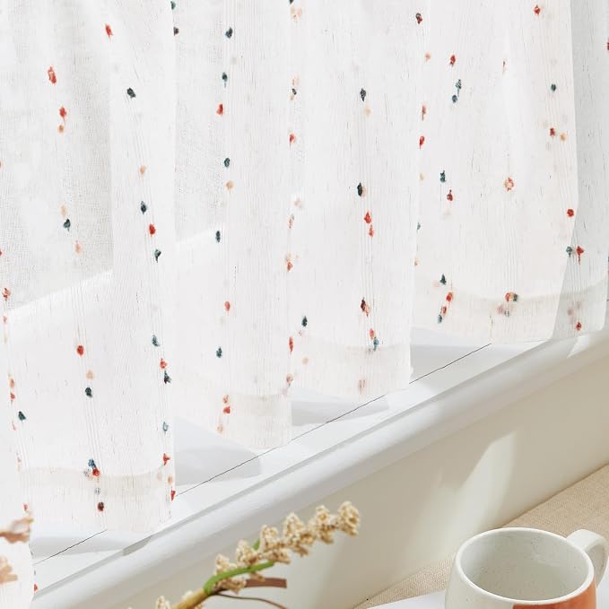jinchan Valance Curtains for Windows 16 Inch Colorful Mini Pom-Pom Country - Image 8