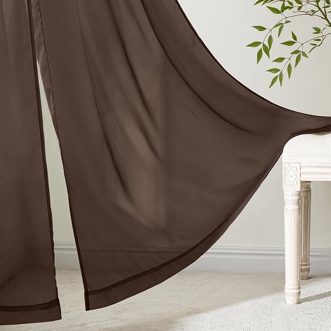 MIULEE Chocolate Sheer Curtains 96 Inches Long 4 Panels 42 x 96 Inches | Light - Image 6