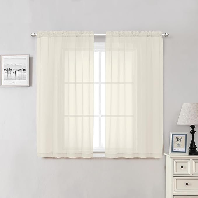 Lecloud Cream Sheer Curtains 54 Inch Length 2 Panels, Voile Airy Curtains by Lecloud