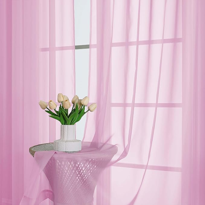 OWENIE Sheer Pink Curtains, Sheer Curtains 63 inch Length 2 Panels Set - Image 6