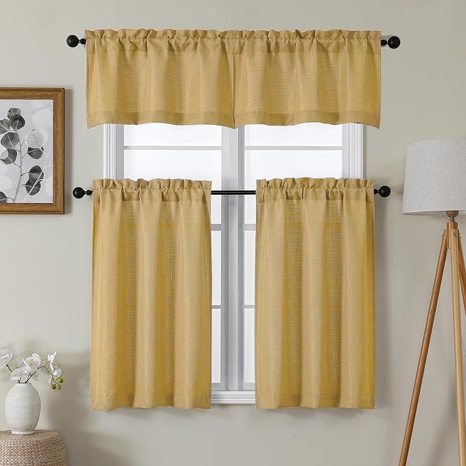 Chyhomenyc Gold Valance for Windows, Light Filtering Faux Linen Textured Small - Image 2