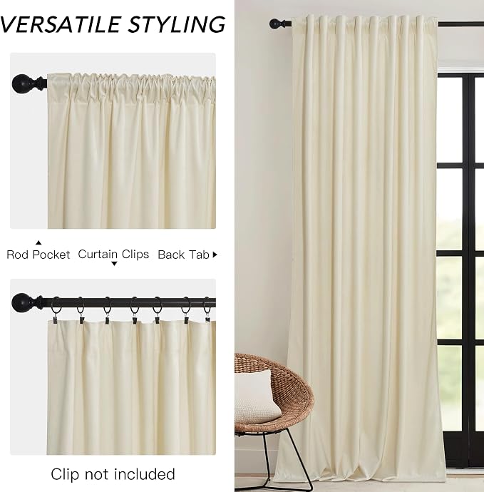 RYB HOME Beige Velvet Curtains 102 inches - Image 3